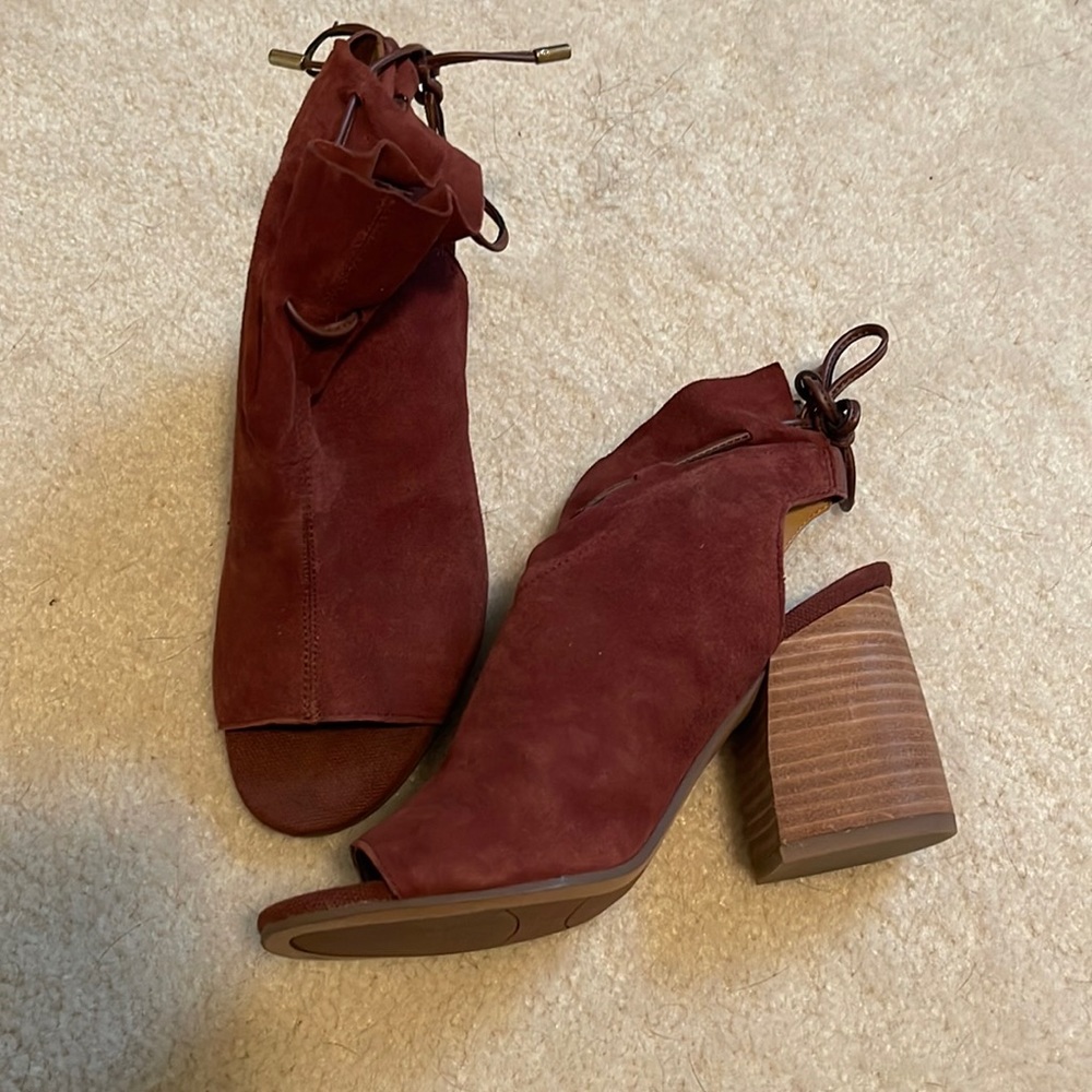 Suede peep toe heels